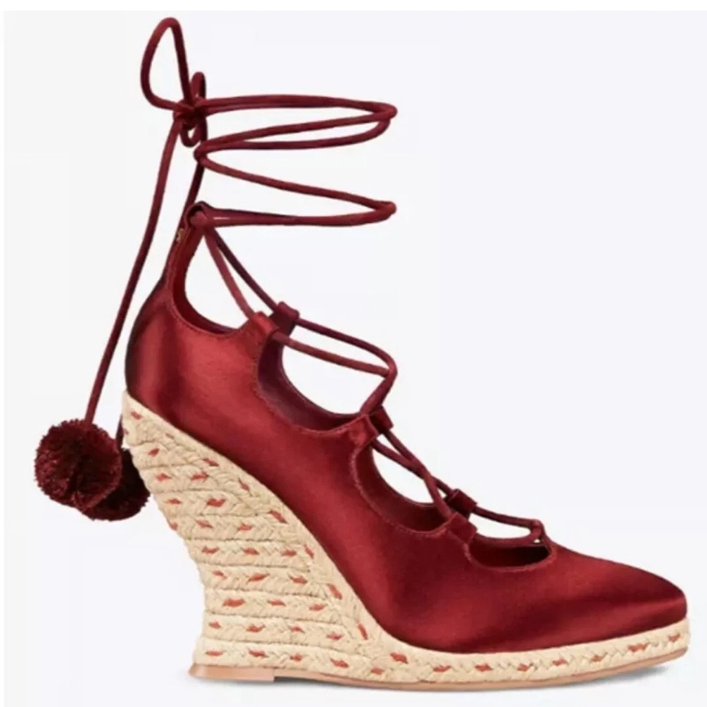 Tory Burch Burgundy Lace-Up Espadrille Wedges – Size 6